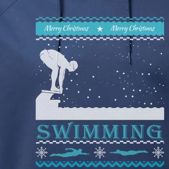 Swimming Ugly Christmas Sweater For Swimmer Cool Gift Performance Fleece Hoodie