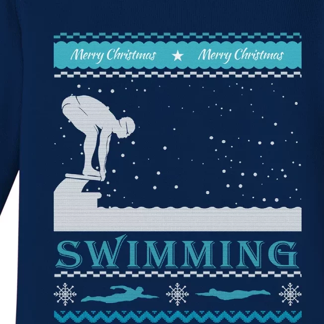 Swimming Ugly Christmas Sweater For Swimmer Cool Gift Baby Long Sleeve Bodysuit