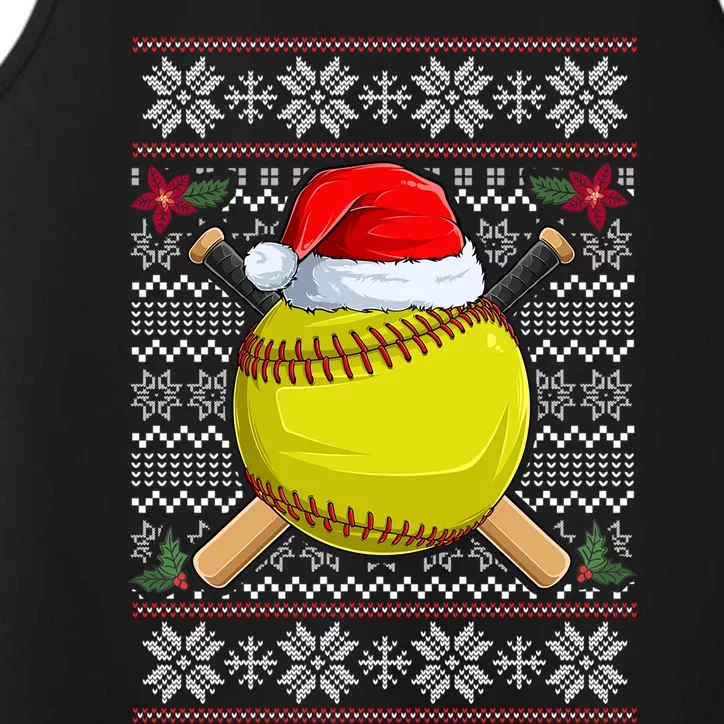 Softball Ugly Christmas Sweater Santa Hat Sport Fan Xmas Funny Gift Performance Tank