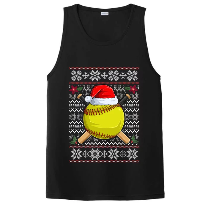 Softball Ugly Christmas Sweater Santa Hat Sport Fan Xmas Funny Gift Performance Tank