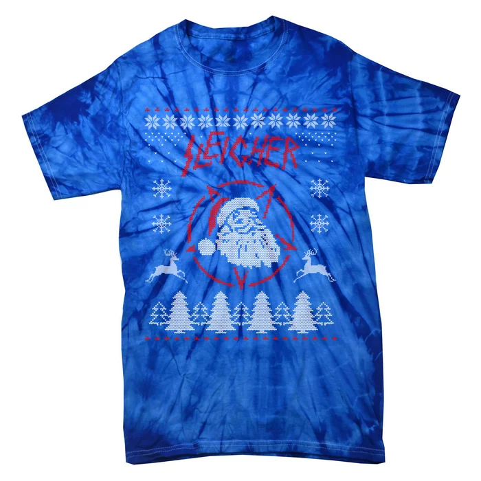 Sleigher Ugly Christmas Graphic Santa Metal Print Gift Tie-Dye T-Shirt