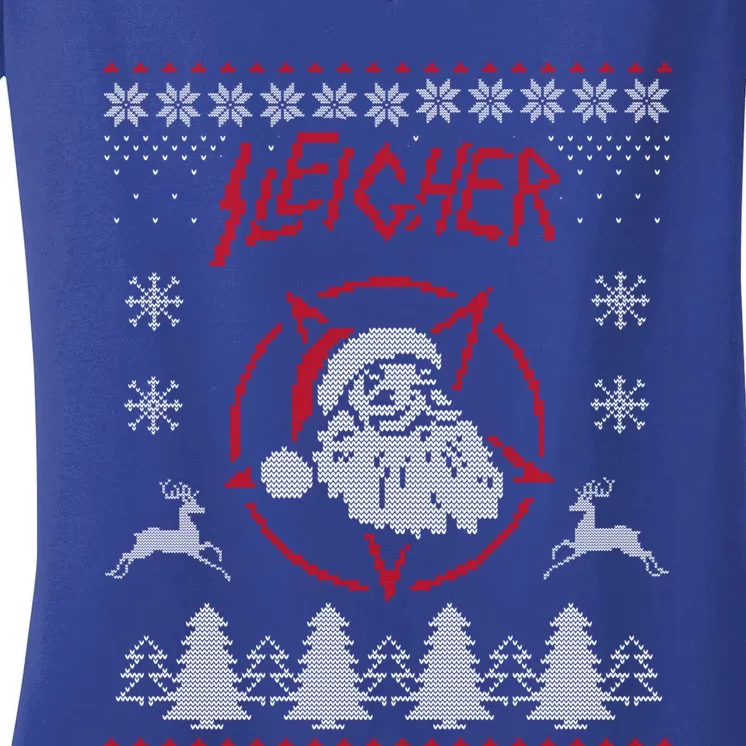 Sleigher Ugly Christmas Graphic Santa Metal Print Gift Women's V-Neck T-Shirt