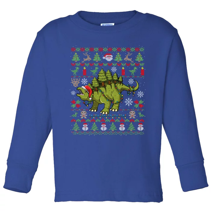 Stegosaurus Ugly Christmas Dinosaur Dino Gift Toddler Long Sleeve Shirt