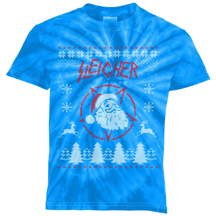 Sleigher Ugly Christmas Graphic Santa Metal Print Gift Kids Tie-Dye T-Shirt