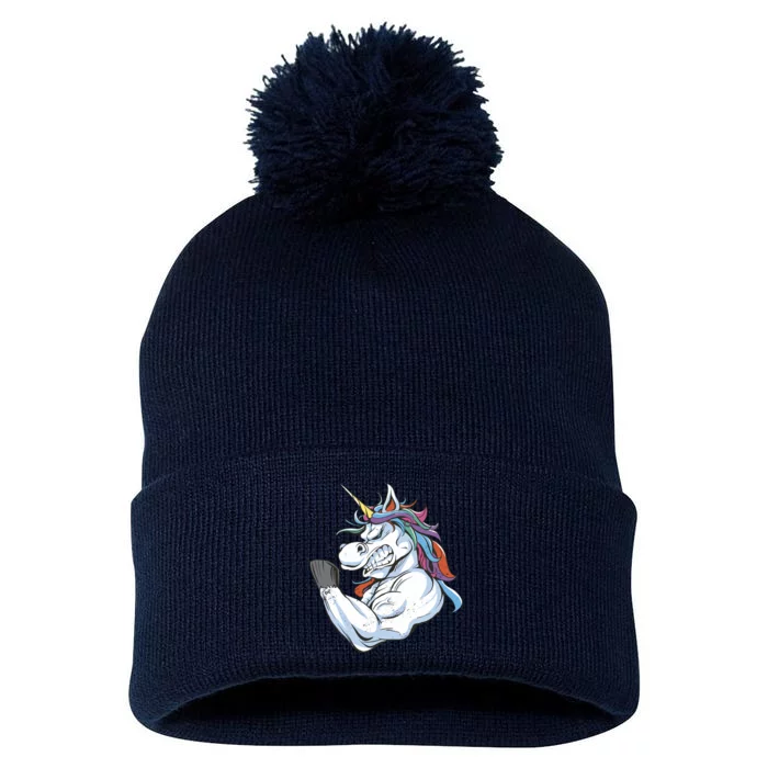 Strong Unicorn Creature Pom Pom 12in Knit Beanie