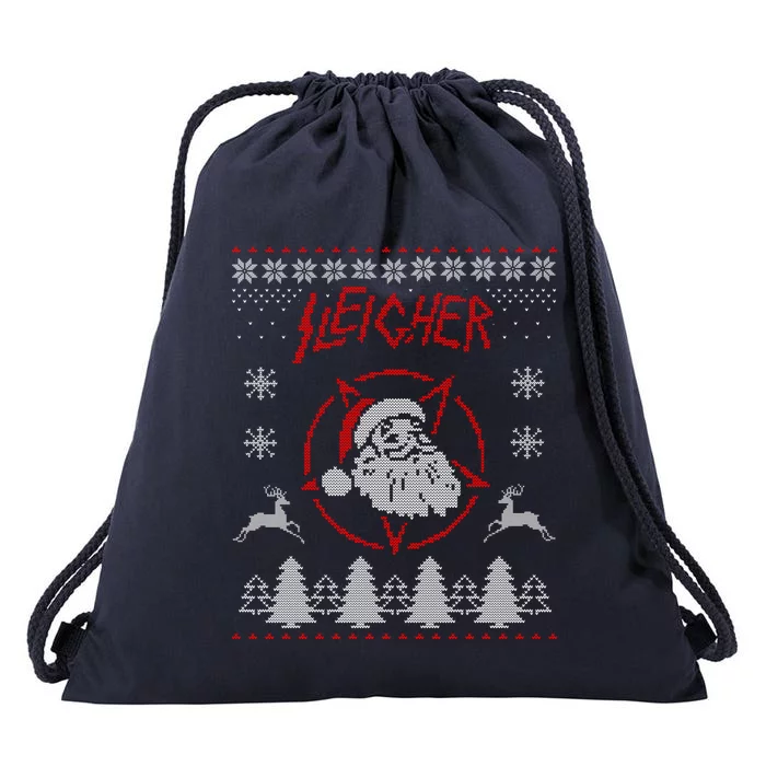 Sleigher Ugly Christmas graphic Santa Metal print Drawstring Bag