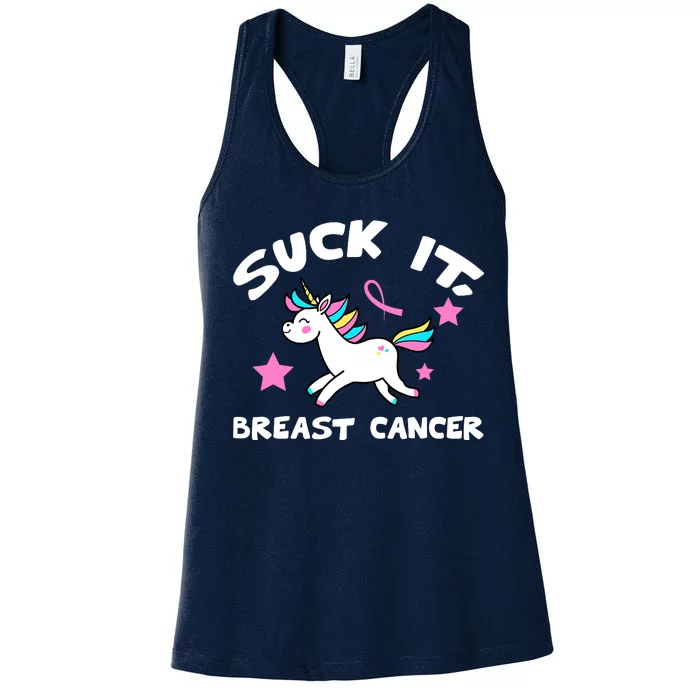 Suck It Breast Cancer unicorn Women's Racerback Tank