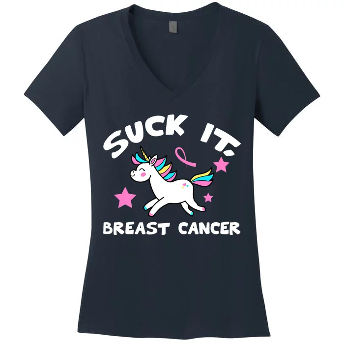 Suck It Breast Cancer unicorn Women's V-Neck T-Shirt