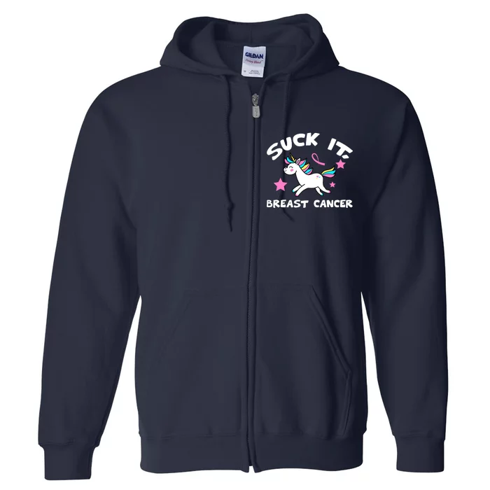 Suck It Breast Cancer unicorn Full Zip Hoodie