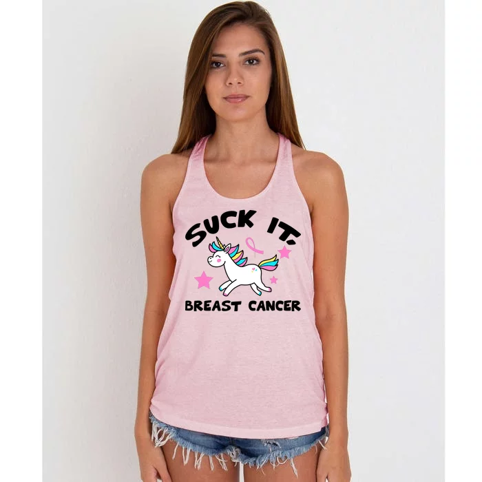 Suck It Breast Cancer unicorn Women's Knotted Racerback Tank