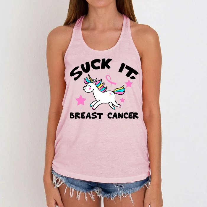 Suck It Breast Cancer unicorn Women's Knotted Racerback Tank