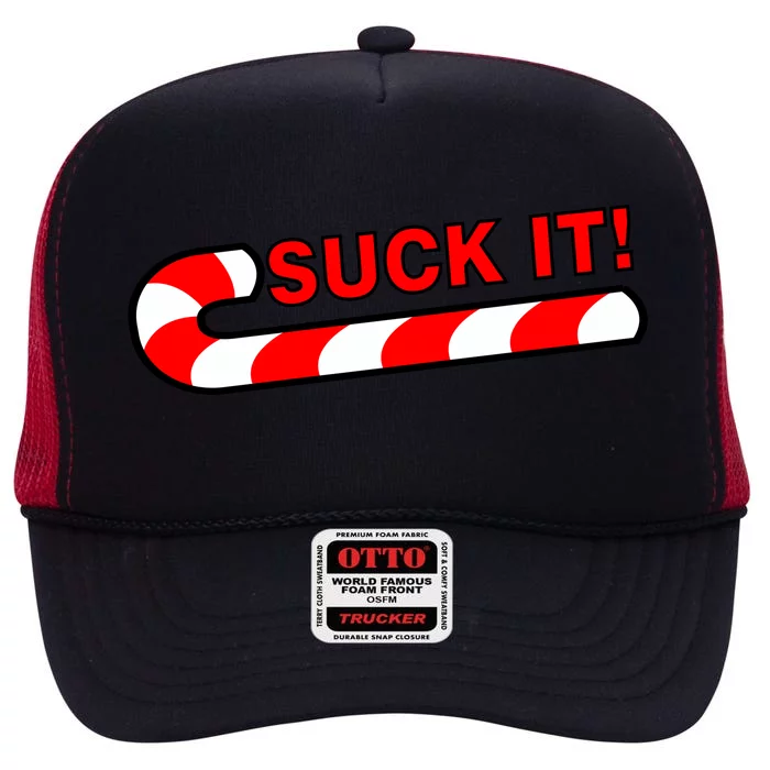 Suck It Candy Cane High Crown Mesh Trucker Hat