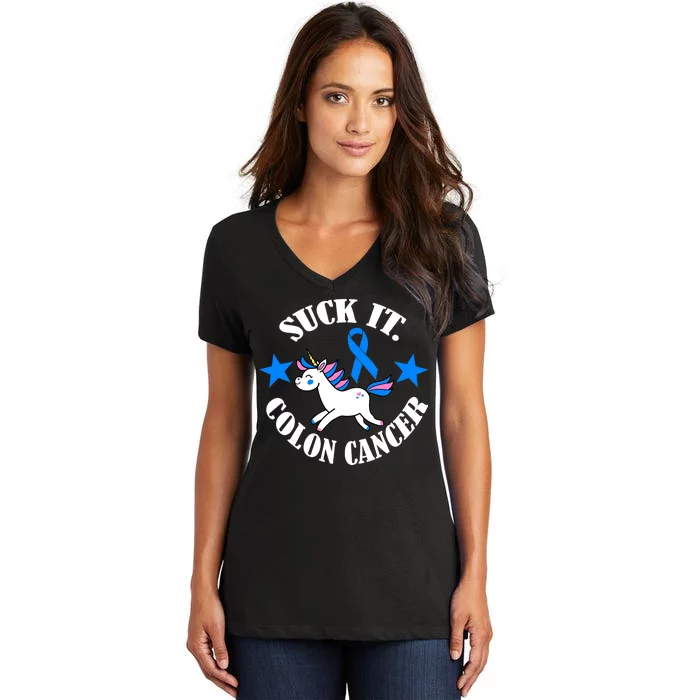 Suck It Colon Cancer Women's V-Neck T-Shirt