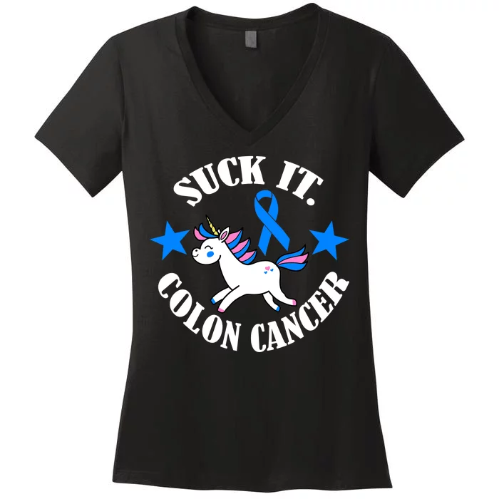 Suck It Colon Cancer Women's V-Neck T-Shirt