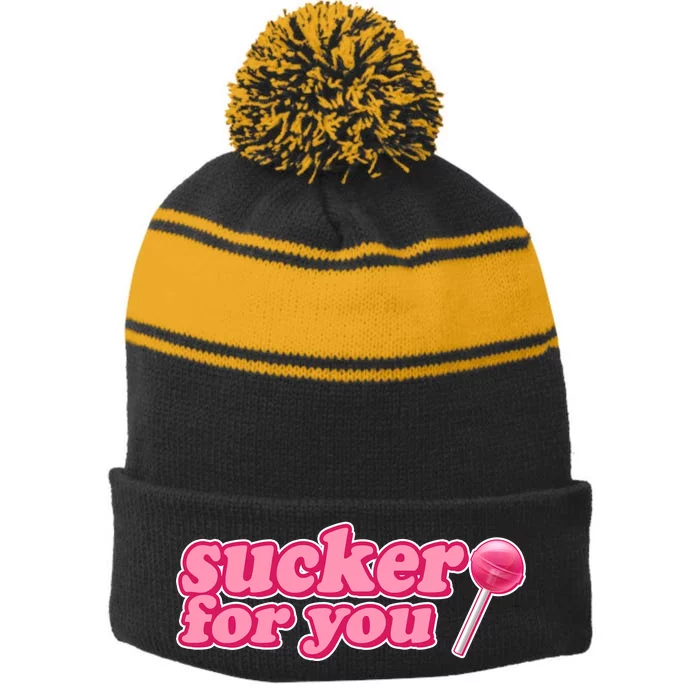 Sucker For You Lolipop Stripe Pom Pom Beanie