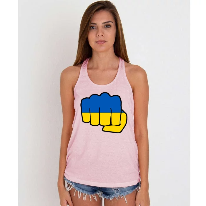 Support Ukraine Flag Fist Women's Knotted Racerback Tank