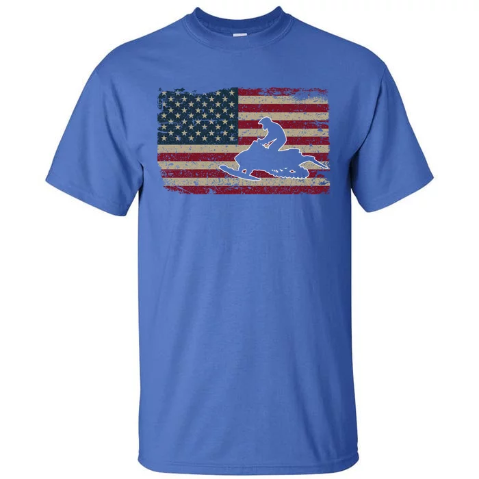 Snowmobile Usa Flag Snow Sled Patriotic Snowmobiling Gift Tall T-Shirt