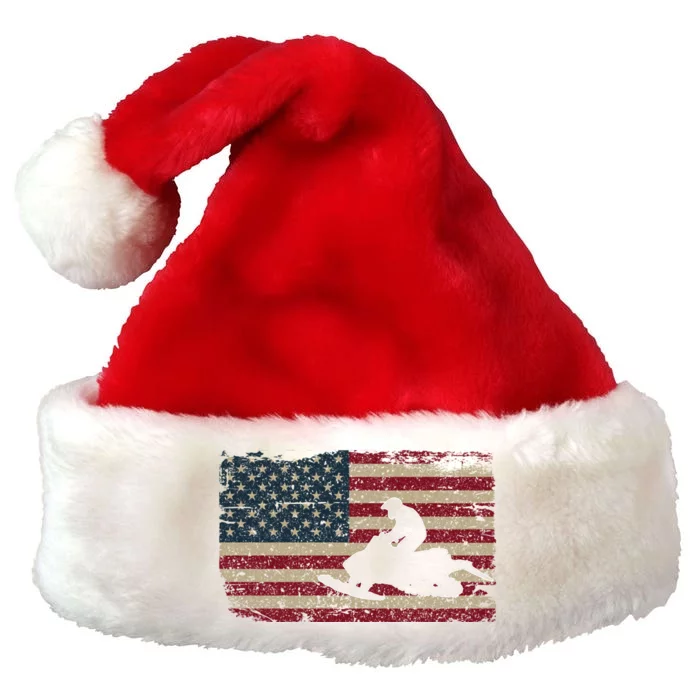 Snowmobile Usa Flag Snow Sled Patriotic Snowmobiling Gift Premium Christmas Santa Hat