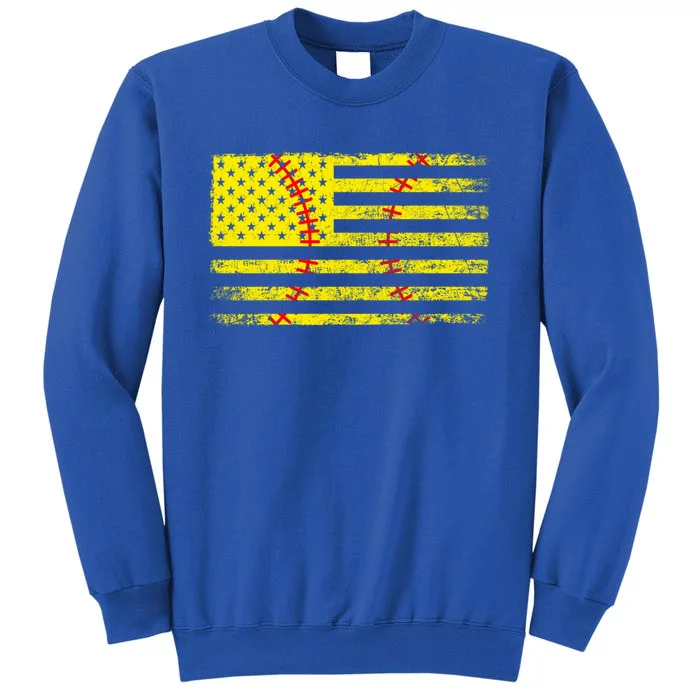 Softball Usa Flag Of America American Softball Vintage Gift Funny Gift Tall Sweatshirt