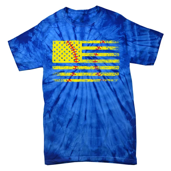 Softball Usa Flag Of America American Softball Vintage Gift Funny Gift Tie-Dye T-Shirt