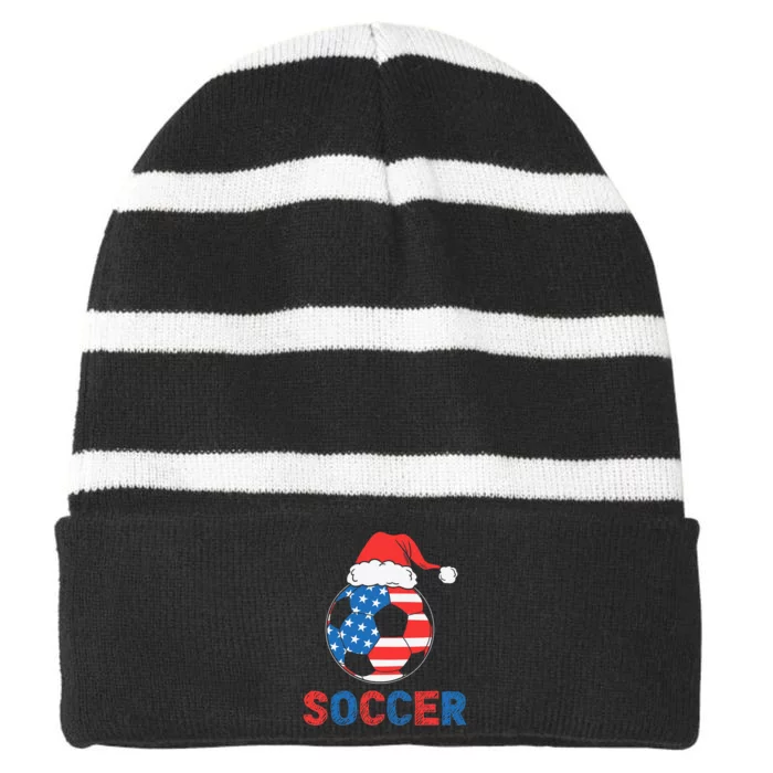 Soccer Usa Flag For Soccer Lover Christmas Gift Striped Beanie with Solid Band