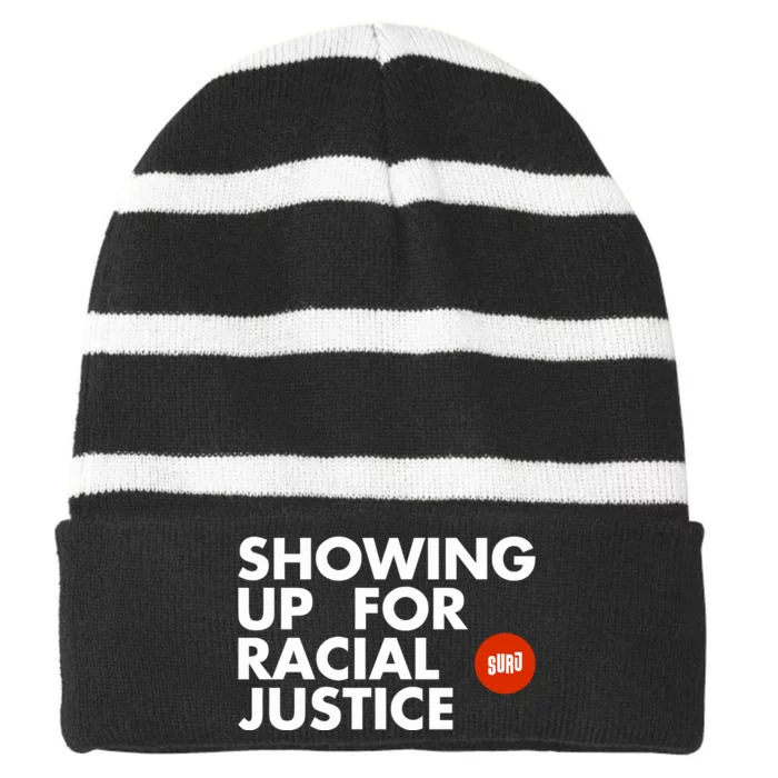 Showing Up For Racial Justice Striped Beanie with Solid Band