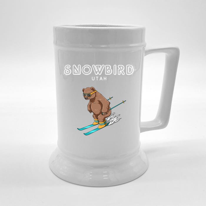 Snowbird Utah Funny Ski Grizzly Bear Gift Front & Back Beer Stein