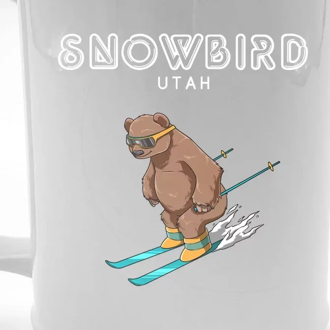 Snowbird Utah Funny Ski Grizzly Bear Gift Front & Back Beer Stein