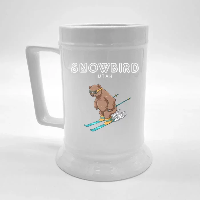 Snowbird Utah Funny Ski Grizzly Bear Gift Front & Back Beer Stein