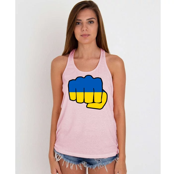 Support Ukraine Flag Fist Women's Knotted Racerback Tank