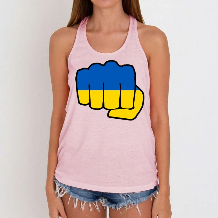 Support Ukraine Flag Fist Women's Knotted Racerback Tank