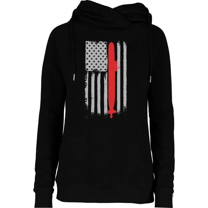 Submarine Usa Flag Gift For Submariner Womens Funnel Neck Pullover Hood