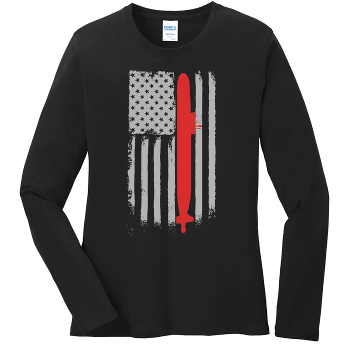 Submarine Usa Flag Gift For Submariner Ladies Long Sleeve Shirt