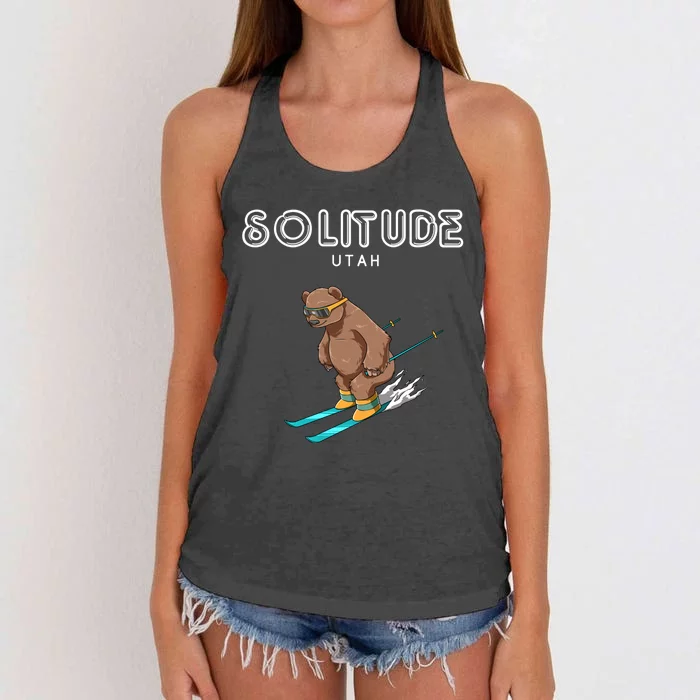 Solitude Utah Funny Ski Grizzly Bear Gift Women's Knotted Racerback Tank