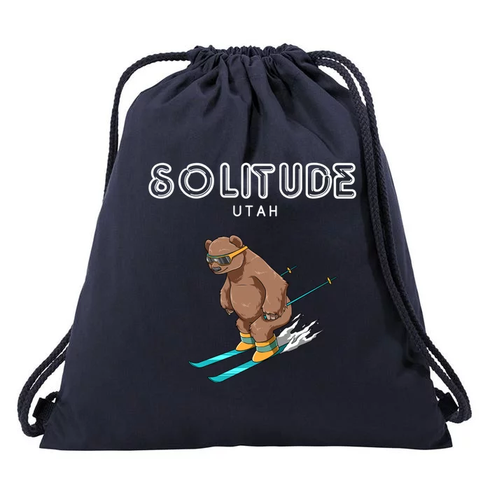 Solitude Utah Funny Ski Grizzly Bear Gift Drawstring Bag