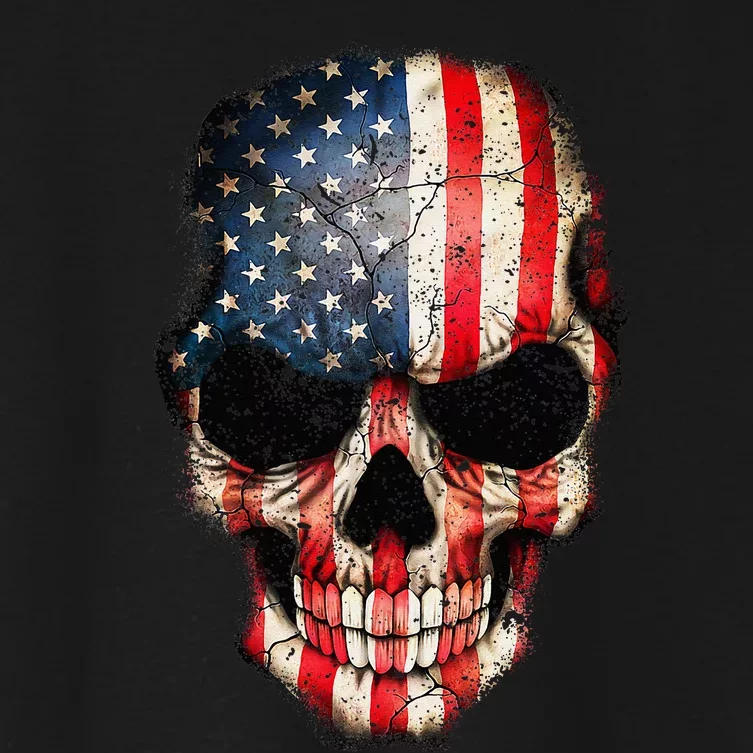 Skull USA Flag 4th of July American Patriotic Women's Crop Top Tee