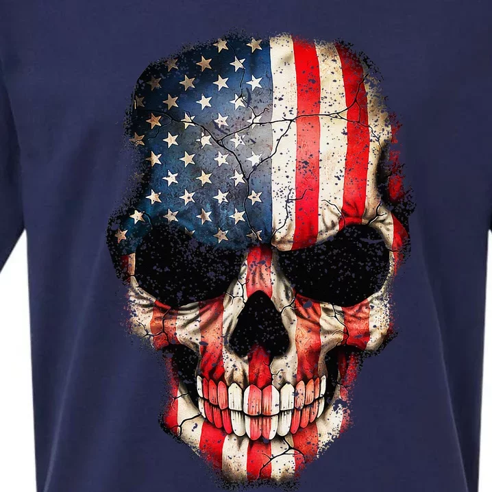 Skull USA Flag 4th of July American Patriotic Sueded Cloud Jersey T-Shirt