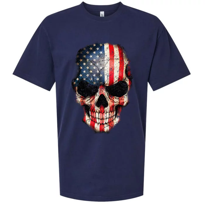 Skull USA Flag 4th of July American Patriotic Sueded Cloud Jersey T-Shirt