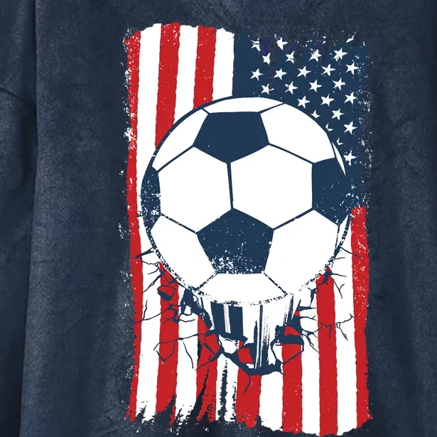 Soccer USA Flag, Soccer Ball Graphic Boys Hooded Wearable Blanket