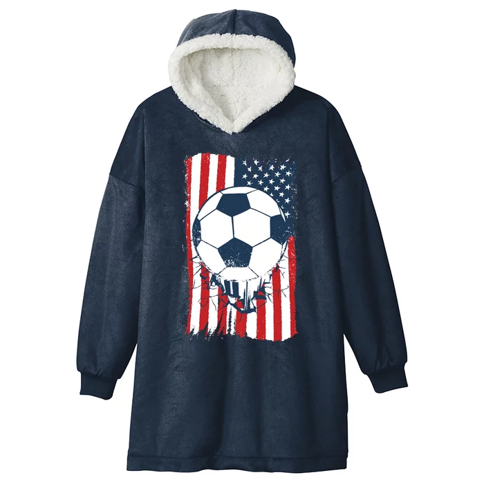 Soccer USA Flag, Soccer Ball Graphic Boys Hooded Wearable Blanket