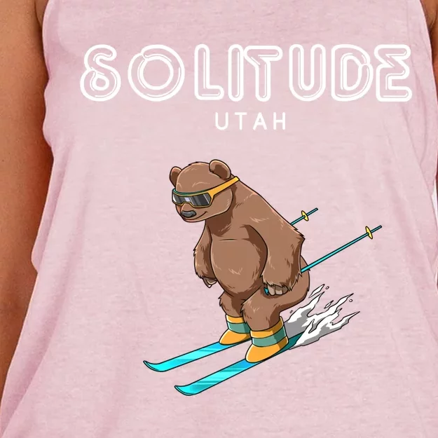 Solitude Utah Funny Ski Grizzly Bear Cool Gift Women's Knotted Racerback Tank