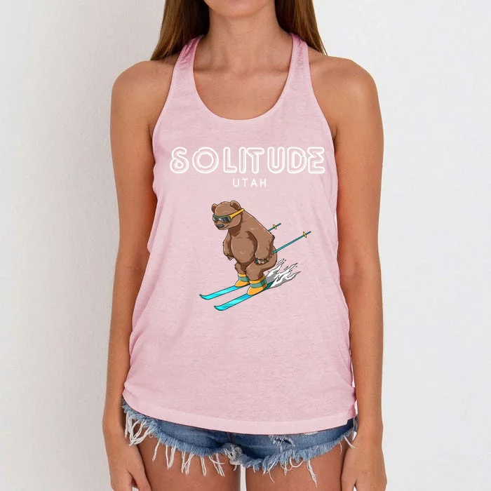 Solitude Utah Funny Ski Grizzly Bear Cool Gift Women's Knotted Racerback Tank