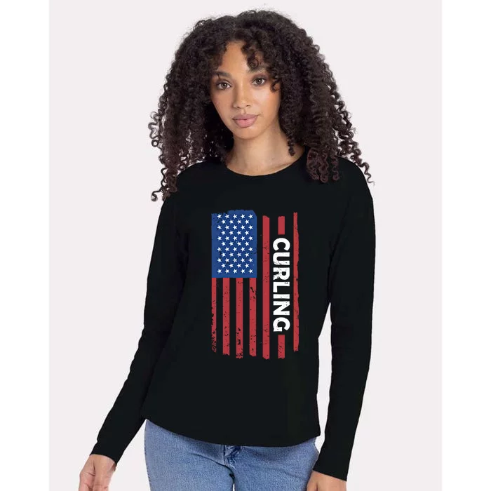 Sport Us Flag Curling Great Gift Womens Cotton Relaxed Long Sleeve T-Shirt