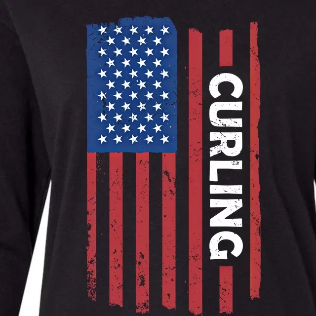 Sport Us Flag Curling Great Gift Womens Cotton Relaxed Long Sleeve T-Shirt