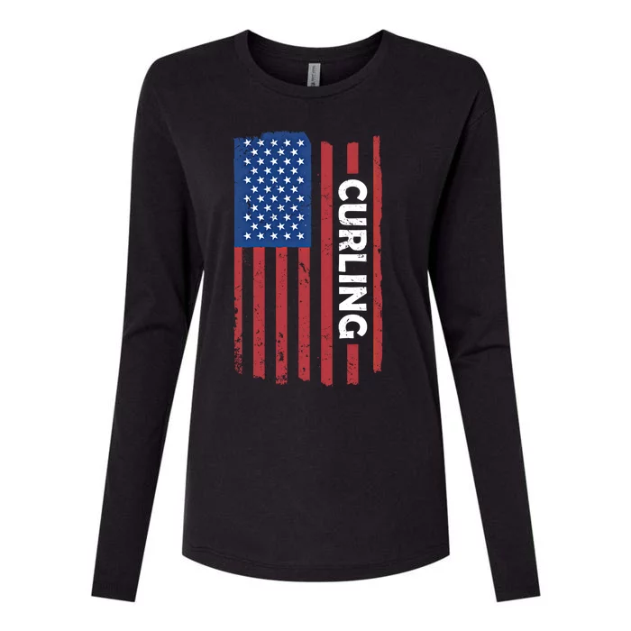 Sport Us Flag Curling Great Gift Womens Cotton Relaxed Long Sleeve T-Shirt