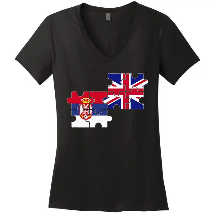 Serbia Uk Flag British Serbian Women's V-Neck T-Shirt