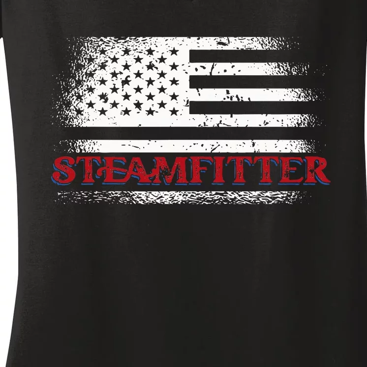 Steamfitter Usa Flag Patriotic For A Pipefitter Women's V-Neck T-Shirt