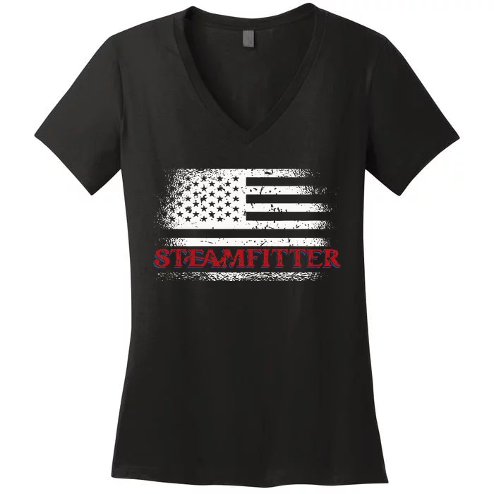 Steamfitter Usa Flag Patriotic For A Pipefitter Women's V-Neck T-Shirt