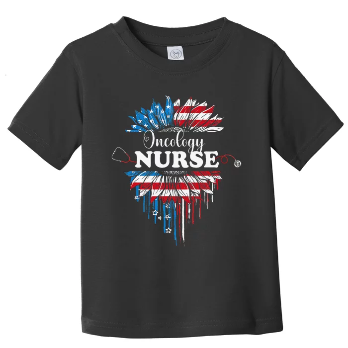 Sunflower USA Flag Oncology Nurse Stethoscope 4th Of July Toddler T-Shirt