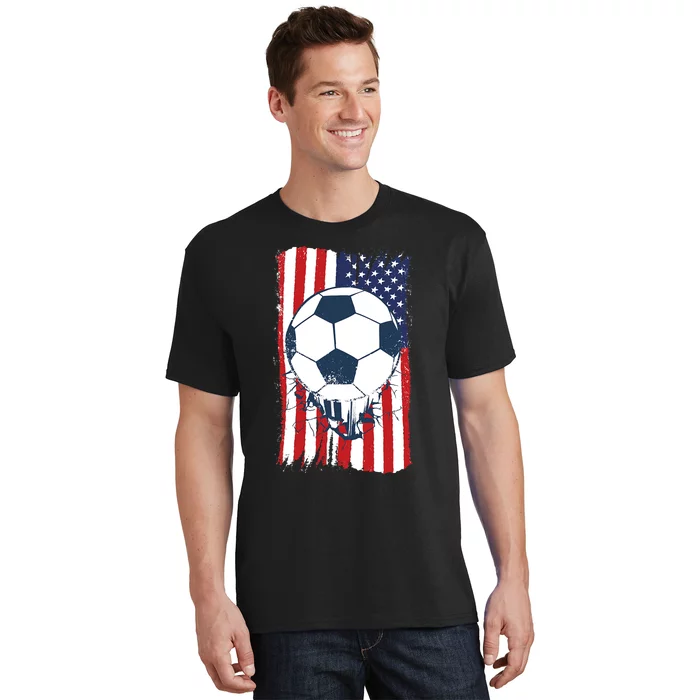 Soccer USA Flag Shirt, Soccer Ball Graphic T-Shirt